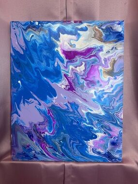 Abstract Fluid Canvas Art in Blue and Purple - Unbranded